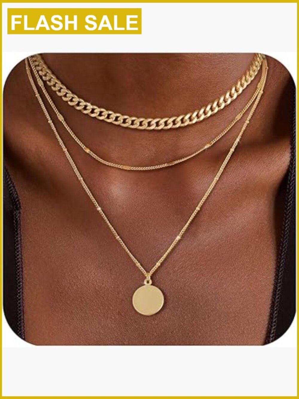 Layered Dainty Choker Chain Necklace Set 14K Gold Plated Trendy Jewelry Gift - Picture 1 of 7